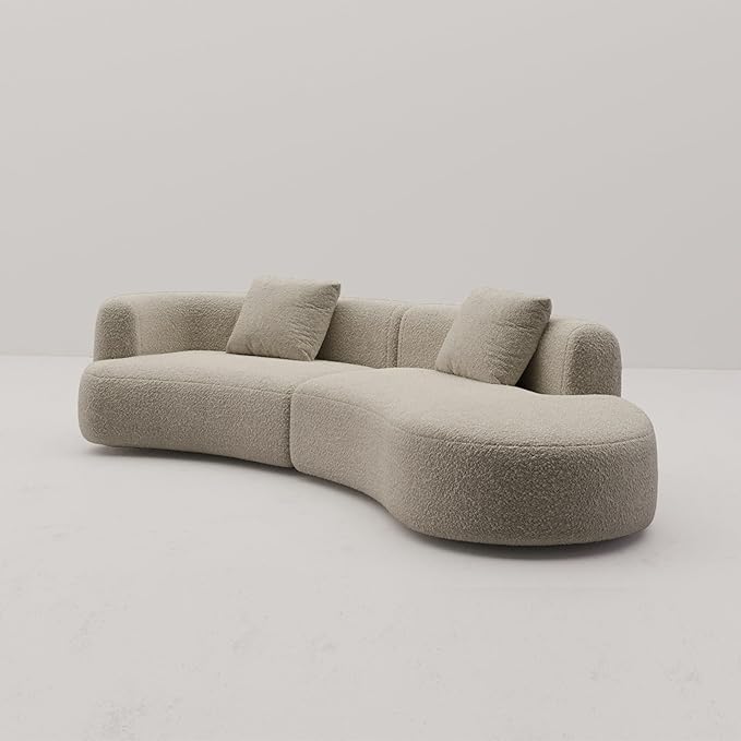Acanva Modern Curved Sectional Living Room Couch, Minimalist Comfy Boucle Fabric Modular Sofa for Apartment, Home Office, 114" W Right Hand Facing, Light Coffee
