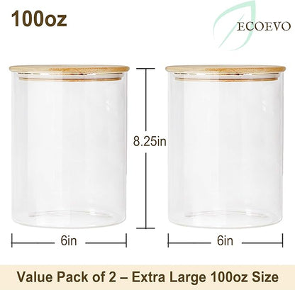 Glass Jars with Bamboo Lids, Glass Food Jars and Canisters Sets, Flour Jar, Large Food Canister with airtight lids, Flour Storage Container, Pantry Jars, 100oz
