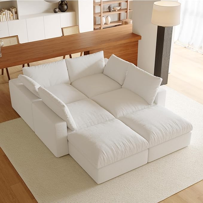 Acanva Oversized Modular Sectional Cloud Couch, Free Combination Minimalist Sofa with Shredded Latex Filled Cushion and Removable Slipcovers for Living Room, Home Office, Ottoman