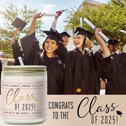 Graduation Gifts for Her "Class of 2025" Soy Candle, w/Eucalypus & Geranium I College Graduation Gifts for Her I 2025 Graduation Gifts I 9oz Reusable Jar, 50Hr Burn, Made in USA