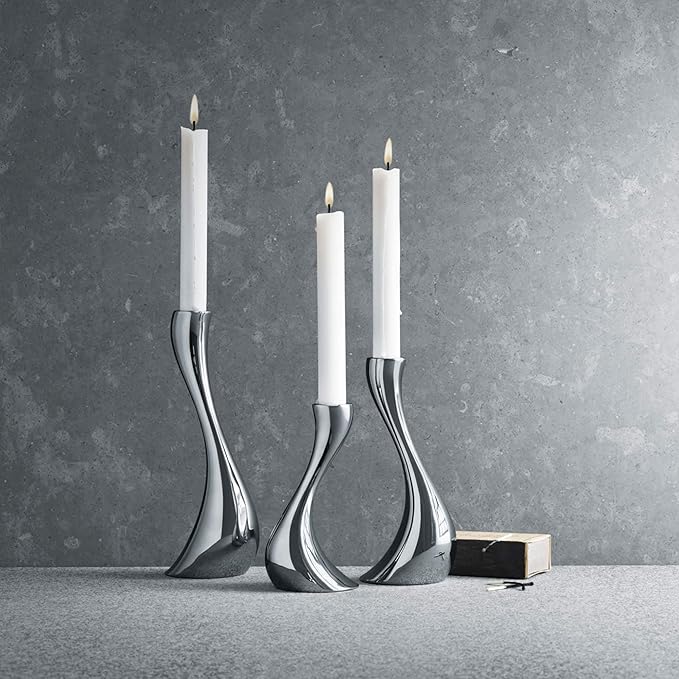 Georg Jensen Cobra Candle Holder, Stainless Steel, 6.30", 7.87", 9.45" (Set of 3)