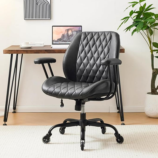 YFO Home Office Chair Office Rubber Casters Ergonomic Computer Chair with Lumbar Support Adjustable Height Rolling Swivel Executive Task Armrests Chair， Black PU