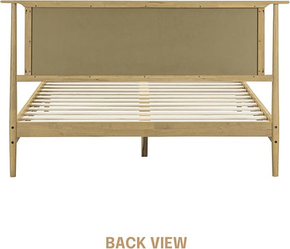 NTC Ruby Wooden Bed Frame with Headboard, Solid Wood Foundation with Silent Slats and Wood Central Supports, 1000 Lb Capacity, Effortless Assembly, Multiple Sizes and Colors (Sand, Queen)