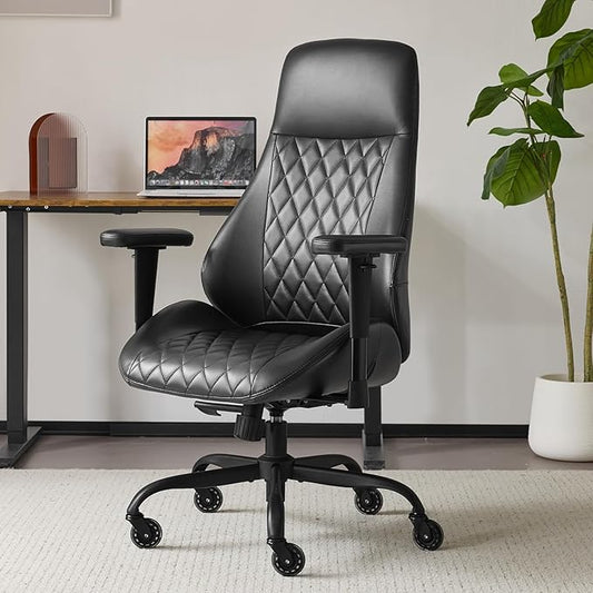 YFO Home Office Chair High Back Office Rubber Chair Casters Ergonomic Computer Chair with Lumbar Support Adjustable Height Rolling Swivel Chair Executive Task Armrests, Black PU