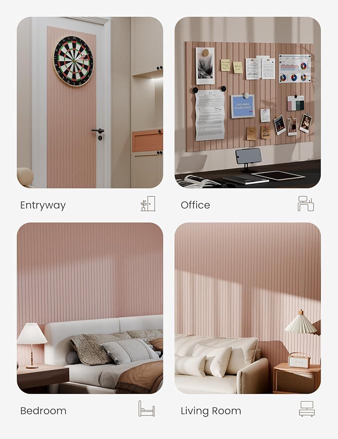 Bumusty Large Cork Board Alternative-36 x24 Felt Bulletin Board Tiles, with 30 Pushpins, 40 Adhesive Tabs, 6-Pack Slat Wall Paneling, Cork Boards for Office Push Pin Board Felt Board-Pink