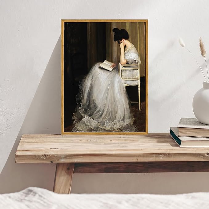 KBKBART Vintage Wall Art, Framed Canvas Art Mid-Century Lady Classical Women Painting, European Portrait for Bedroom Bathroom Decor (12"x16")