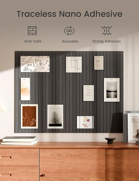 Bumusty Large Cork Board Alternative-47 x35 Felt Bulletin Board Tiles, with 30 Pushpins, 70 Adhesive Tabs, 12-Pack Slat Wall Paneling, Cork Boards for Office Push Pin Board Felt Board-Charcoal Gray