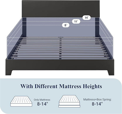 Allewie Queen Bed Frame with Adjustable Headboard, Faux Leather Platform Bed with Wood Slats, Heavy Duty Mattress Foundation, No Box Spring Needed, Noise-Free, Easy Assembly, Black