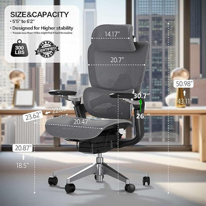 Ergonomic Office Chair, Big and Tall Mesh Home Desk Chair with Adjustable Lumbar Support, Gaming Chair with Headrest, 5D Armrest,90-130°Tilt, BIFMA Certified, Model Zen (Grey)