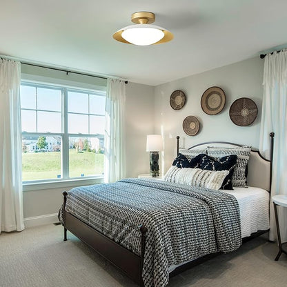 Dimmable Small Mid Century Modern Flush Mount Ceiling Light with Acrylic Shade,White and Gold LED Ceiling Lights,5CCT 2700K-6000K Light Fxiture for Hallway Entryway Bedroom Kitchen Laundry Room 11.8in