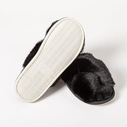 Women's Slipper Memory Foam Cross Band Fuzzy Slippers Open Toe Cozy House Slippers Cozy Plush Bedroom Indoor Outdoor