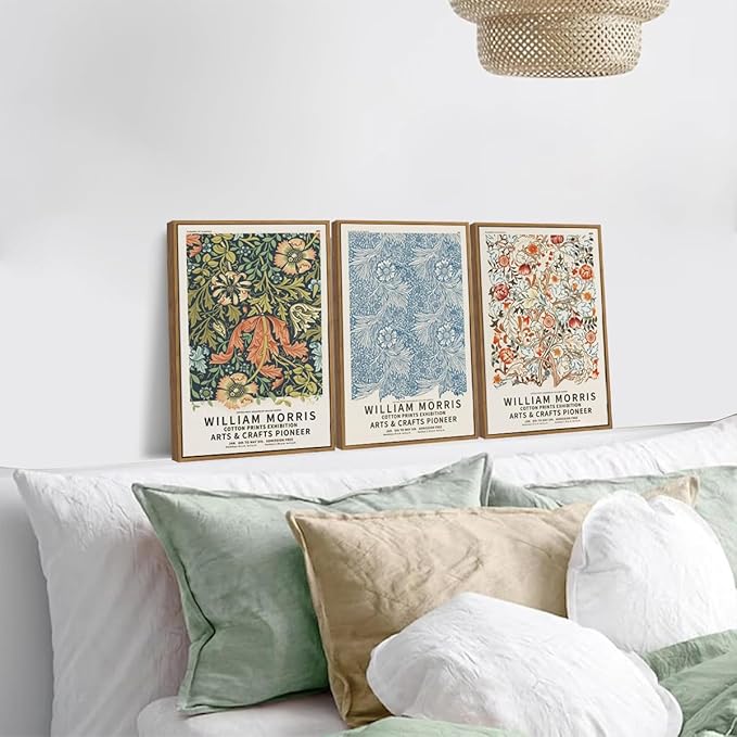 ILLBDR William Morris Framed Wall Art Vintage Aesthetic Canvas Wall Art Set of 3 Colorful Floral Prints Botanical Artwork Modern Gallery Pictures Decor for Bedroom Living Room 12x16 Inch