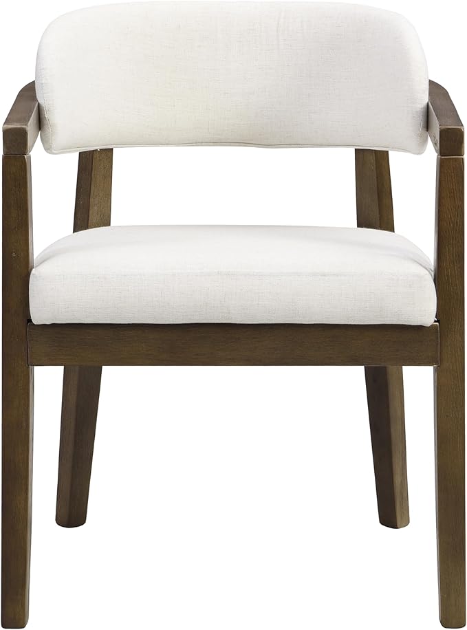 Christopher Knight Home Set of 2 Lanford Fabric Upholstered Dining Chairs, Curved Backrest Kitchen Side Chair, Soft Padded Seat&Back Cushion, Solid Wood Armchair, Ergonomic Extra Seat, Beige+Walnut