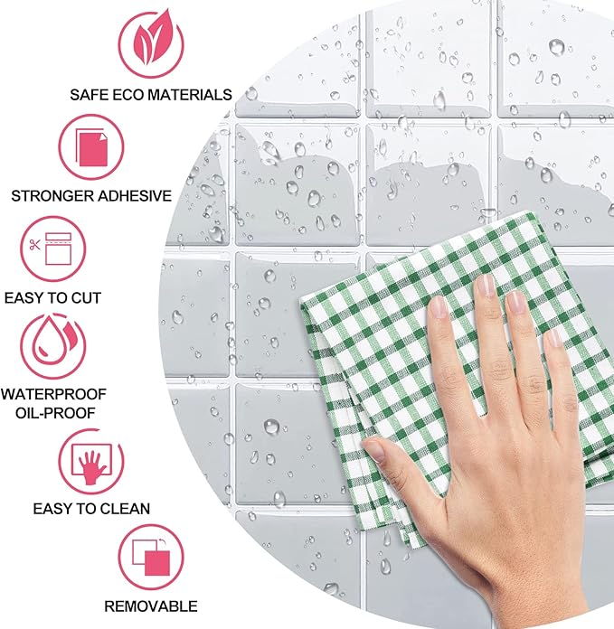 Alwayspon 10 Sheets 10"x10" Grey 3D Vinyl Backsplash Tiles, Self-Adhesive Peel and Stick Wall Tile Stickers Stick on Subway Tiles for Kitchen Bathroom Wall