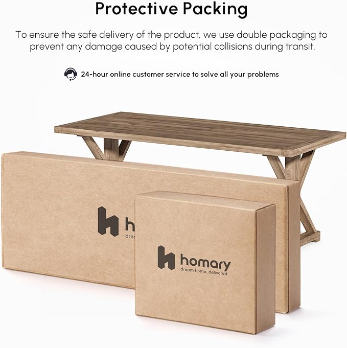 homary 70.9" Rustic Solid Wood Desk, Home Office Desk with Trestle Base, Executive Writing Table for Home Office, Study Room or Dining Space, Natural Finish