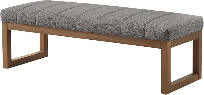 52.7" Bedroom Bench for End of Bed, Modern Upholstered Teddy Fabric Entryway Bench & Dining Bench, Footrest Stool Bench with Solid Wood Frame for Bedroom, Living Room (Light Grey)