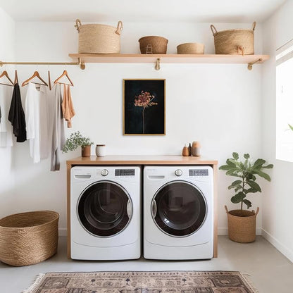 KBKBART Framed Vintage Wall Art Prints, Retro Moody Floral Botanical Canvas Painting Farmhouse Decor, Black Dark Classical Flower Framed Canvas Wall Art for Bathroom, Bedroom, Living Room(11"x14")