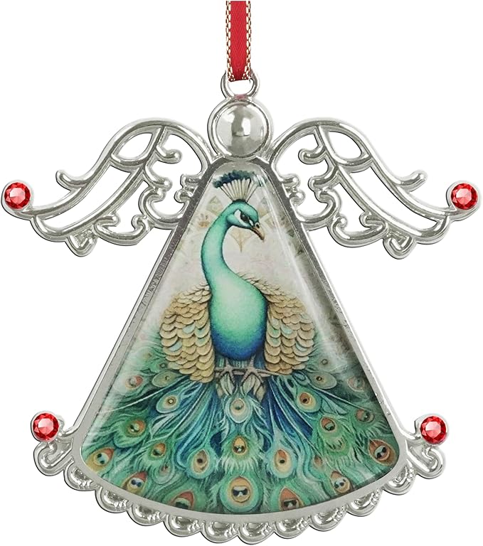 XUTAI Angel Christmas Tree Ornaments Peacock Feathers Christmas Ornament Glass Christmas Hanging Angel Glass Pendant for Holiday Decoration