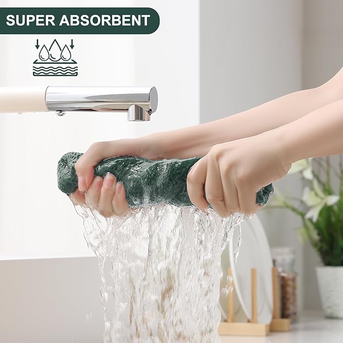 Homaxy 100% Cotton Kitchen Towels and Dishcloths Set, 12 x 12 Inches and 13 x 28 Inches, Set of 12 Bulk Kitchen Towels Set, Ultra Soft Absorbent Dish Cloths for Washing Dishes, Blackish Green