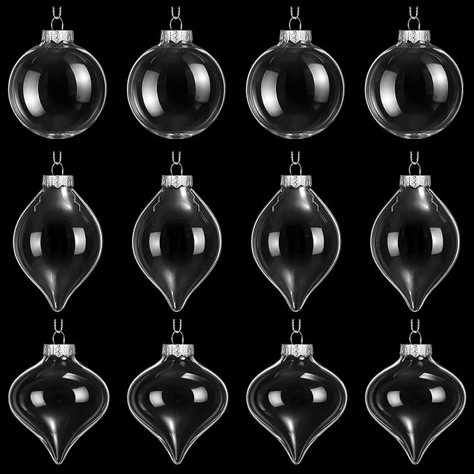 Zomiboo 12 Pcs Clear Glass Christmas Ball Ornaments Set 3.15" Hanging Shatterproof Glass Bulbs for Christmas Tree Baubles Bulk for Holiday Xmas Tree Decorations Gifts