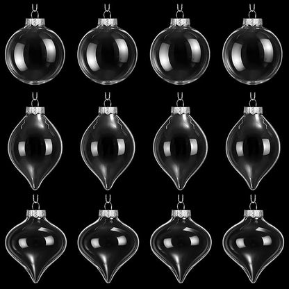 Zomiboo 12 Pcs Clear Glass Christmas Ball Ornaments Set 3.15" Hanging Shatterproof Glass Bulbs for Christmas Tree Baubles Bulk for Holiday Xmas Tree Decorations Gifts