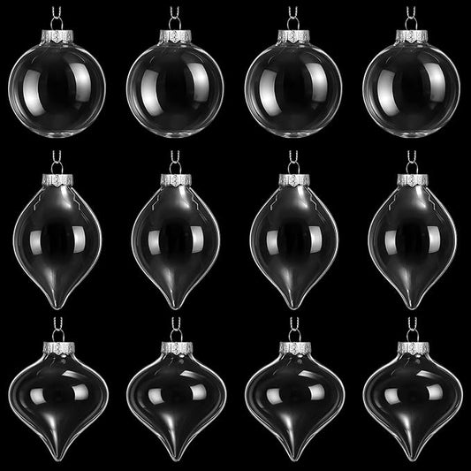 Zomiboo 12 Pcs Clear Glass Christmas Ball Ornaments Set 3.15" Hanging Shatterproof Glass Bulbs for Christmas Tree Baubles Bulk for Holiday Xmas Tree Decorations Gifts