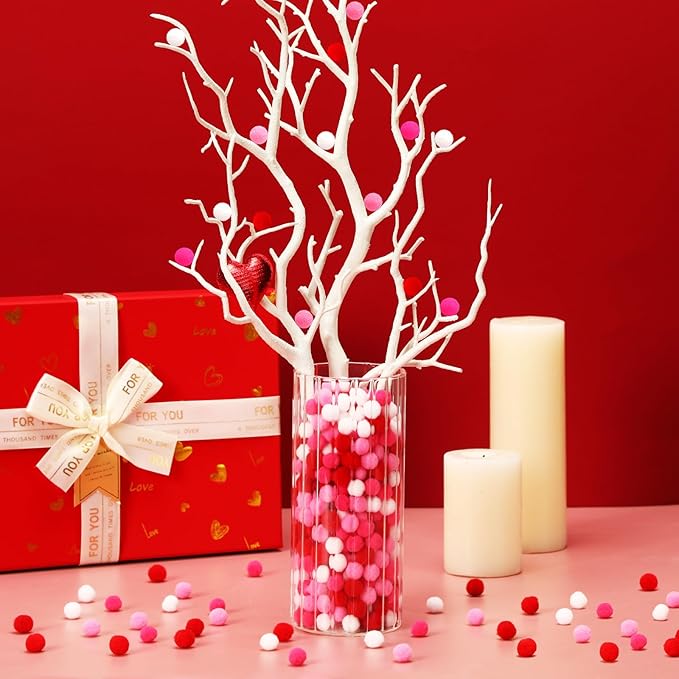 SEPGLITTER Valentine's Day Pom Poms Balls, 1000 Pieces Pink Red Pompoms for Crafts Making DIY Wedding Valentine's Day Party Decorations (4 Colors, 1 cm )