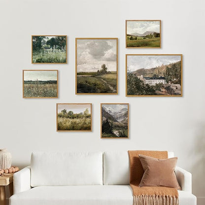 KBKBART Framed Wall Art Vintage Decor, Vintage Meadow with Flowers Oil Painting, Classical Canvas Artwork Wall Decor, Scenery Wall Art Prints for Bedroom Living Room, Bathroom Wall Decor, Gallery, Gifts for Friends or Family (8"x10")