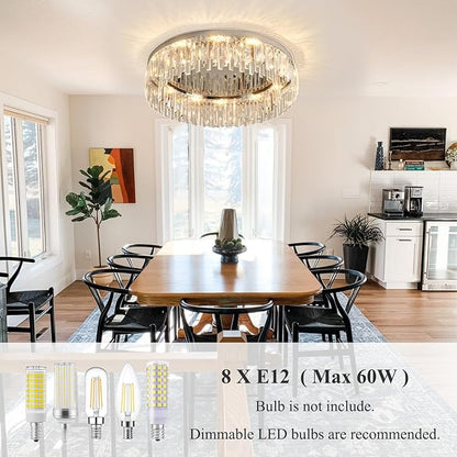 Modern Chandelier for Living Room, 24in Flush Mount Crystal Ceiling Light Fixture Chrome Large Raindrop Chandelier Lighting Fixture for Dining Room Living Room Bedroom Kitchen
