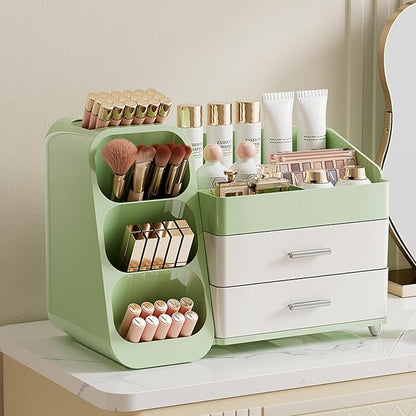 Makeup Organizer with Drawers for Vanity,Spacious Cosmetic Display Case,Perfect Storage Solution for Your Beauty Essential (Green and Cream)