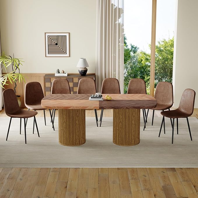 Large Dining Table Set for 8-79" Rectangular Dining Table Set for 8 with Cushioned Chairs,Modern Mid-Century Wood Kitchen Tables Set for 8 Ideal for Kitchen & Gatherings