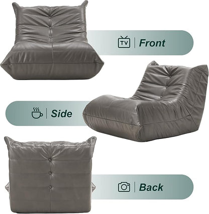 Hobestluk Giant Bean Bag Chair Lazy Floor Sofa, Fireside Sofa for Adults, Big Beanbag Faux Leather Armless Chair for Living Room Bedroom Dorm Office (Grey, Single)