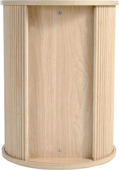 LINSY Round Fluted Nightstand, Mid Century Modern Tall Side Table with Storage, End Table with Sliding Tambour Doors, Adjustable Shelf, Small Wood Bedside Table for Bedroom, Living Room, Oak