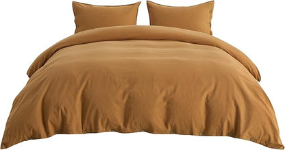 Bedsure Linen Duvet Cover King Size - Linen Cotton Blend Bedding Set, Soft & Cozy, 3 Pieces, 1 Duvet Cover 104x90 and 2 Pillowcases, Pumpkin Yellow Color Cooling Bedding, Comforter Sold Separately