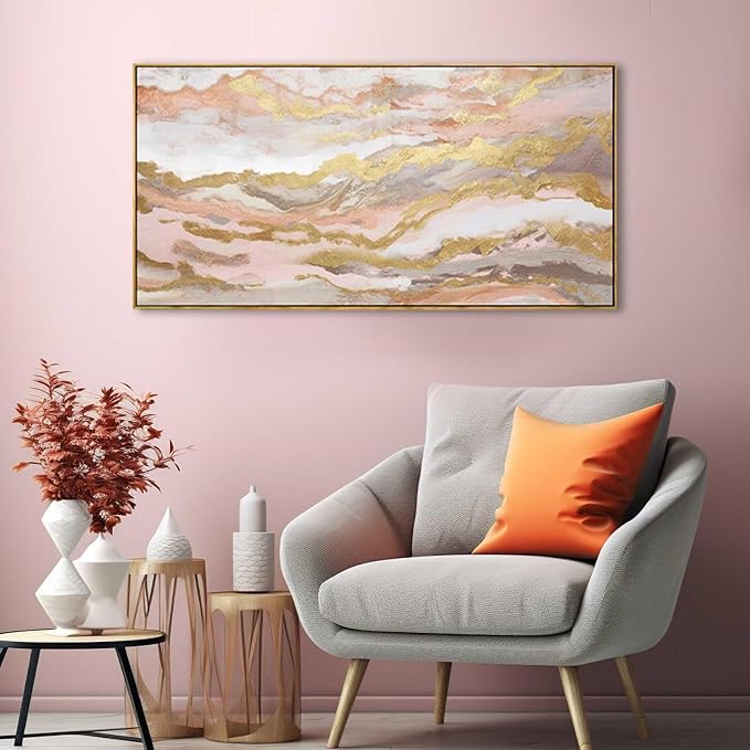 YJYart Pink Abstract Wall Art/Girl Room 20x40 Inch/Large Wall Art for Living Room/Bedroom Decorations Gold Office Decor Kitchen Art Dining Room Decor