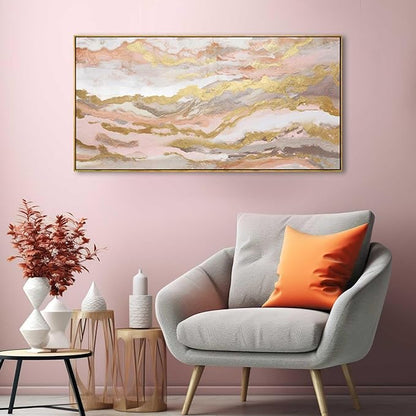 YJYart Pink Abstract Wall Art/Girl Room 20x40 Inch/Large Wall Art for Living Room/Bedroom Decorations Gold Office Decor Kitchen Art Dining Room Decor