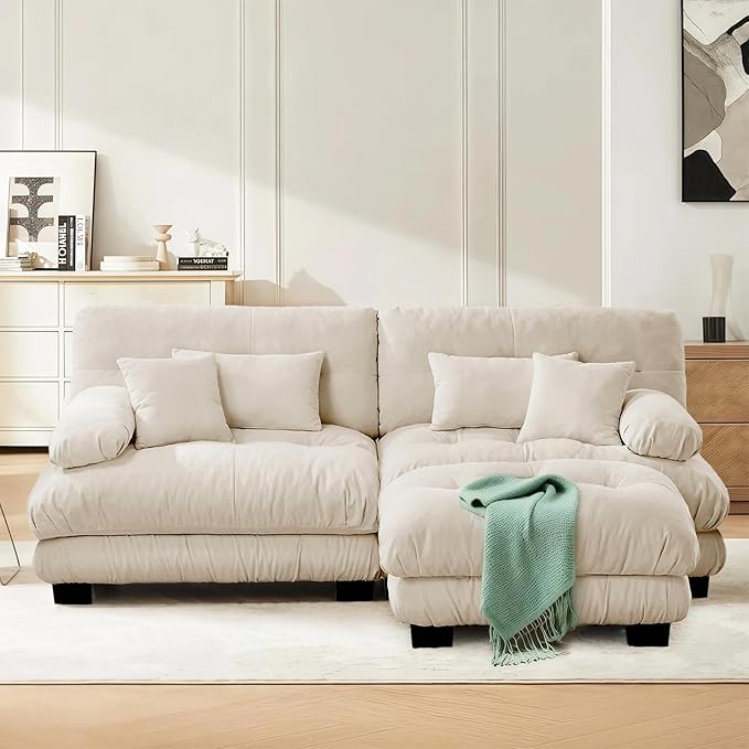 SoarFlash L Shaped Couches for Living Room, Small Sectional Sofa Set with Reversible Chaise, Modern Designed Sleeper Sofas and Modular Couch Function, Suitable for Small Spaces in Apartment, Camel