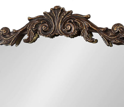 Kate and Laurel Arendahl Ornate Traditional Arched Mirror; 36 x 29; Bronze; Decorative Baroque Style Arched Wall Mirror with Wide Frame and Crown
