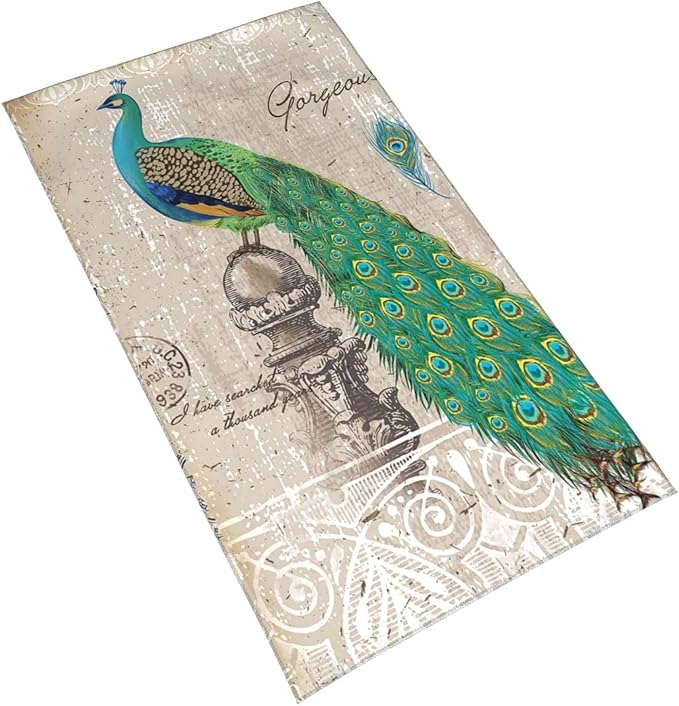 Peacock Hand Towels Set of 2 Absorbent 15.7x27.5 Kitchen Guest Towels Farmhouse Teal Blue Peacock