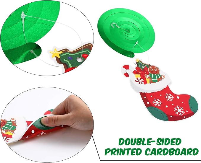 30 Pcs Christmas Swirl Ceiling Hanging Decorations Set Xmas Holiday Snowman Elk Sign Hanging Foil Indoor Decorations for Ceiling Xmas Holiday Party Supplies (Santa Bell Snowman)