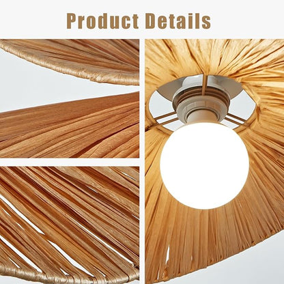 Natural Abaca Woven Pendant Light, Hand-Made Weaved Ceiling Light with Organic Weaved Leaf Finish, 20 Inch Diam Hanging Pendant Light for Bedroom, Living Room, Dining Room