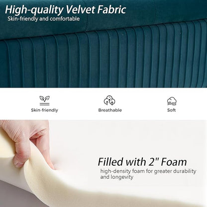 Velvet Storage Bench for Bedroom Upholstered End of Bed Bench Modern Ottoman with Gold Legs for Living Room/Window/Entryway (Teal/Blue-Green, Oval-45.5" W)