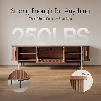 POVISON Fully-Assembled Mid Century Modern TV Stand for 75 inch TV, Sliding Door Entertainment Center with Storage, Wood TV Console, Media Console for Living Room Bedroom(Walnut, 78.74")