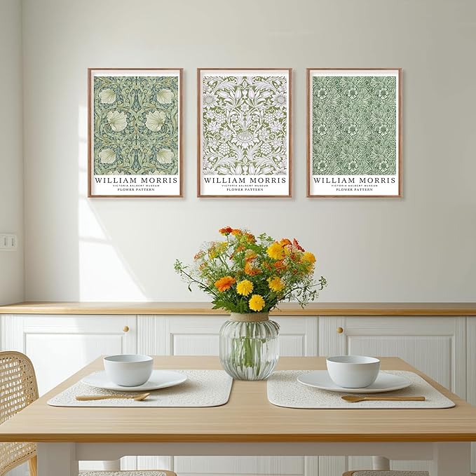 ILLBDR Framed Wall Art William Morris Botanical Floral Canvas Wall Art Set of 3, Farmhouse Rustic William Morris Print Abstract Decor for Living Room Office Bedroom, 16x24 Inch