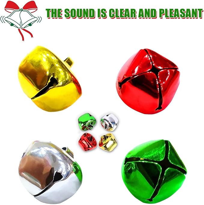 Augshy 240 Pieces Jingle Bells 3/5 Inch Craft Bell Bulk for Christmas Home and Pet Decorations Xmas Decor Party Favors Supplies (Gold Silver Red Green)