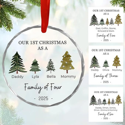 Shaant Personalized Christmas Glass Ornaments 2025, Family of Four Ornaments, Personalized New Baby's First, Family of 3, 4, 5, 6 First Christmas Ornament
