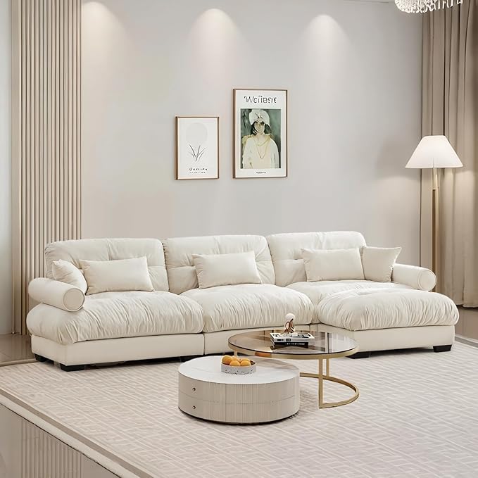 SorFlash Sectional Sofas Couches for Living Room, L Shaped Couch Sofa Set, Small Couches for Small Spaces, Apartment with Movable Ottoman, Beige