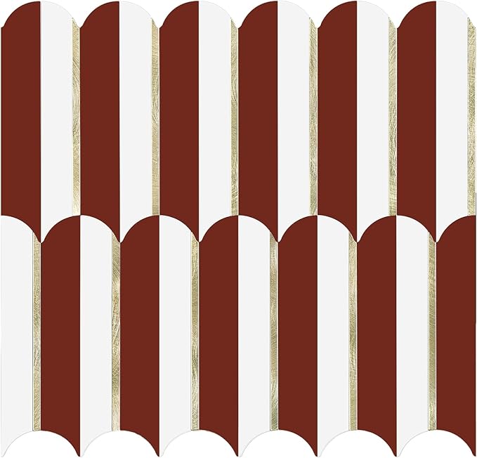 Vamos Tile Peel and Stick Backsplash Seamless Tile for Kitchen,White and Red PVC Mixed Light Gold Self Adhesive Fish Scale Metal Mosaic Tiles (10 Sheets)
