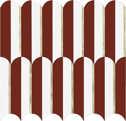 Vamos Tile Peel and Stick Backsplash Seamless Tile for Kitchen,White and Red PVC Mixed Light Gold Self Adhesive Fish Scale Metal Mosaic Tiles (10 Sheets)