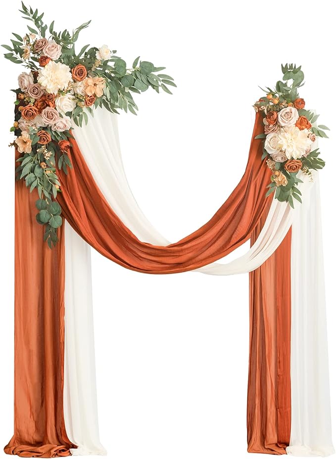Ling's Moment Fall Artificial Wedding Arch Flowers Kit Pack of 4, 2pcs Hanging Flower Arrangement 2pcs Drapes Ceremony Rose Arbor Backdrop Brunt Orange Terracotta Floral Party Autumn Outdoor Decor